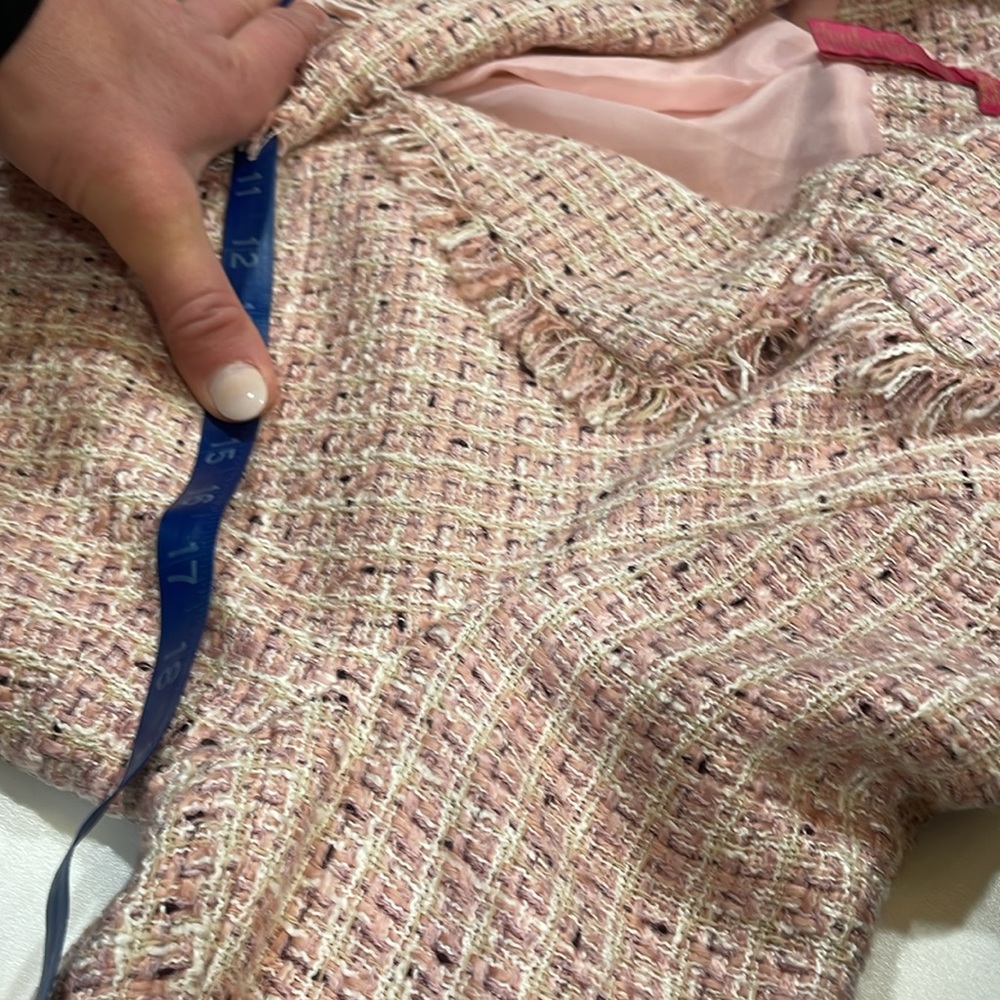 Thalia Sodi Pink Tweed Jacket Fringe Trim | Chanel Style | Size M | Chic Blazer - Picture 6 of 8